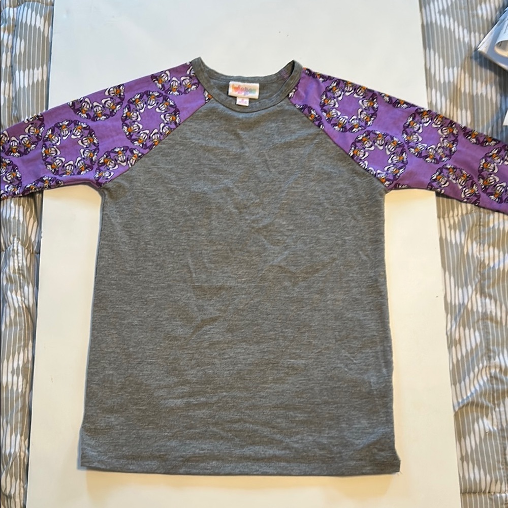 Gray and Purple Floral Long Sleeve Tee
